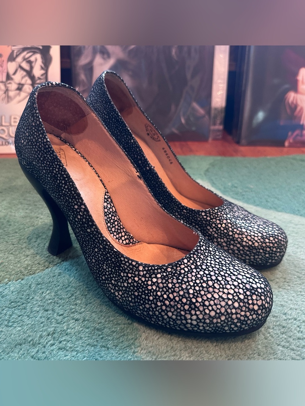 Fluevog EXCELLENT Attentions Paris black devil fish leather platform heel- 9.5